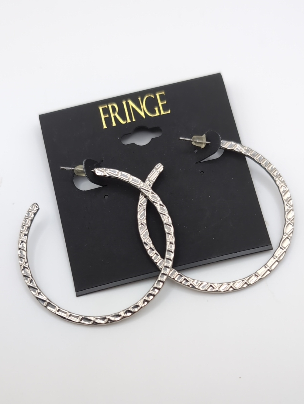 BIG Textured Silvertone Hoop Earrings by Fringe NWT At $29